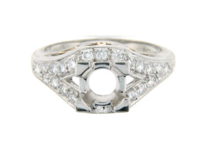 Antique style engagement ring setting with pavé set diamonds