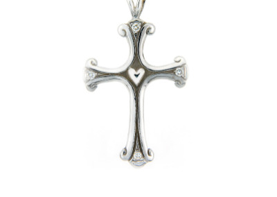 Diamond cross pendant in white gold.