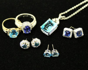 Blue gemstone jewelry collection.