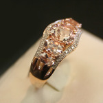 Morganite and diamond ring in yellow gold.