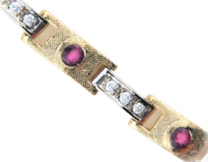 Ruby and diamond bracelet in yellow and white gold.