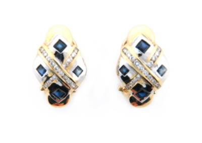 Sapphire and diamond earrings in yellow and white gold.
