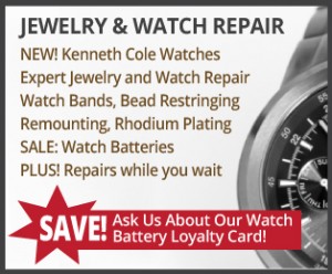 Jewelry and watch repair: new kenneth cole watches, expert jewelry and watch repair - ask us about our watch battery loyalty card